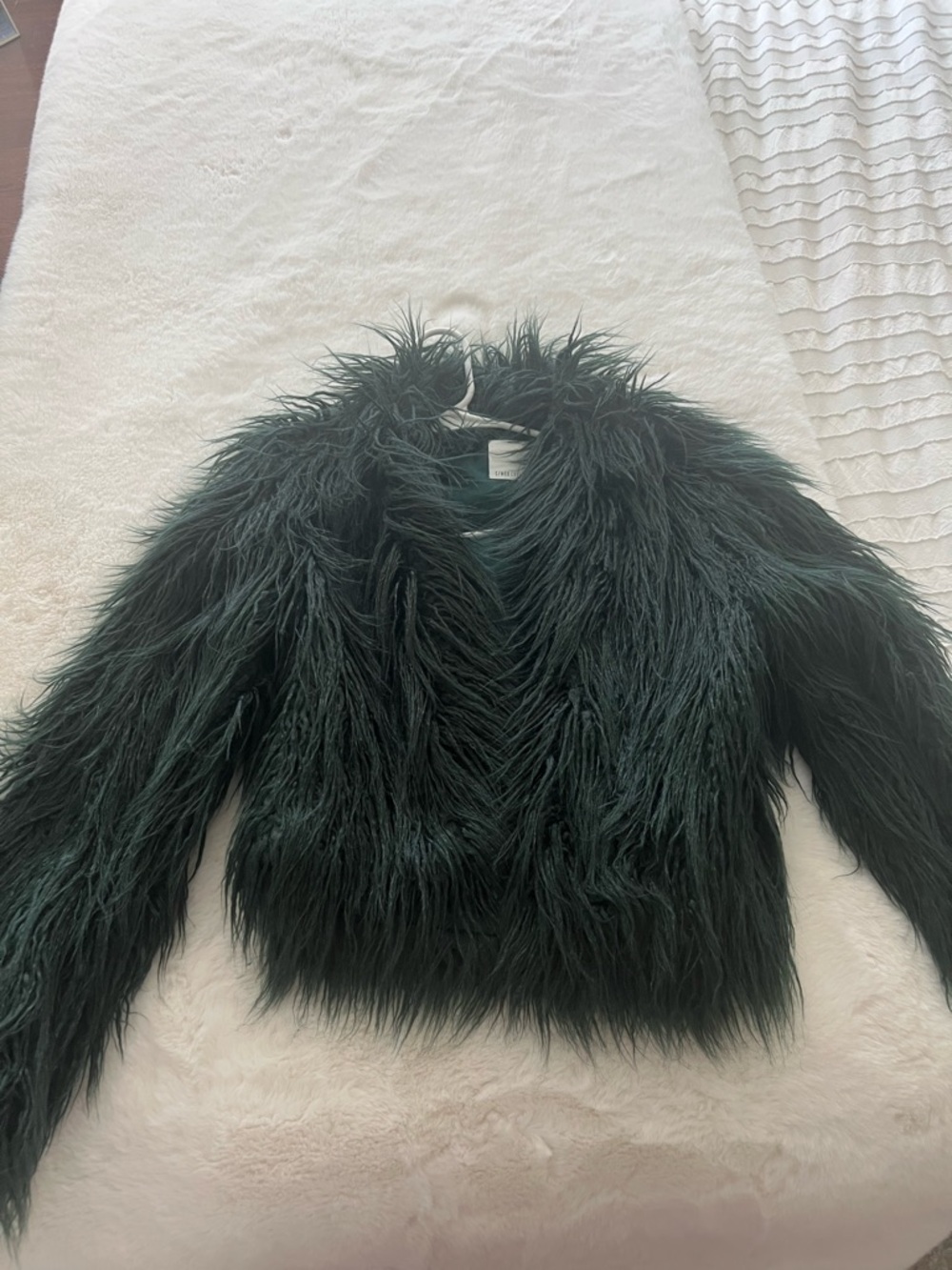 Anthropologie Forest Green Shag Faux Fur Coat